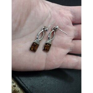 Vintage sterling silver amber dangling earrings
